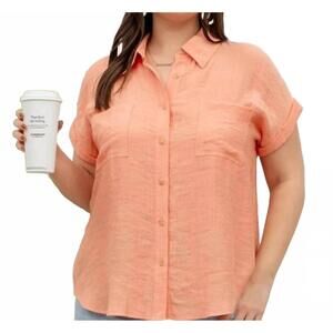 NEW PERCH BY BLU PEPPER collared crinkled cuff sleeve shirt - plus in dusty peac